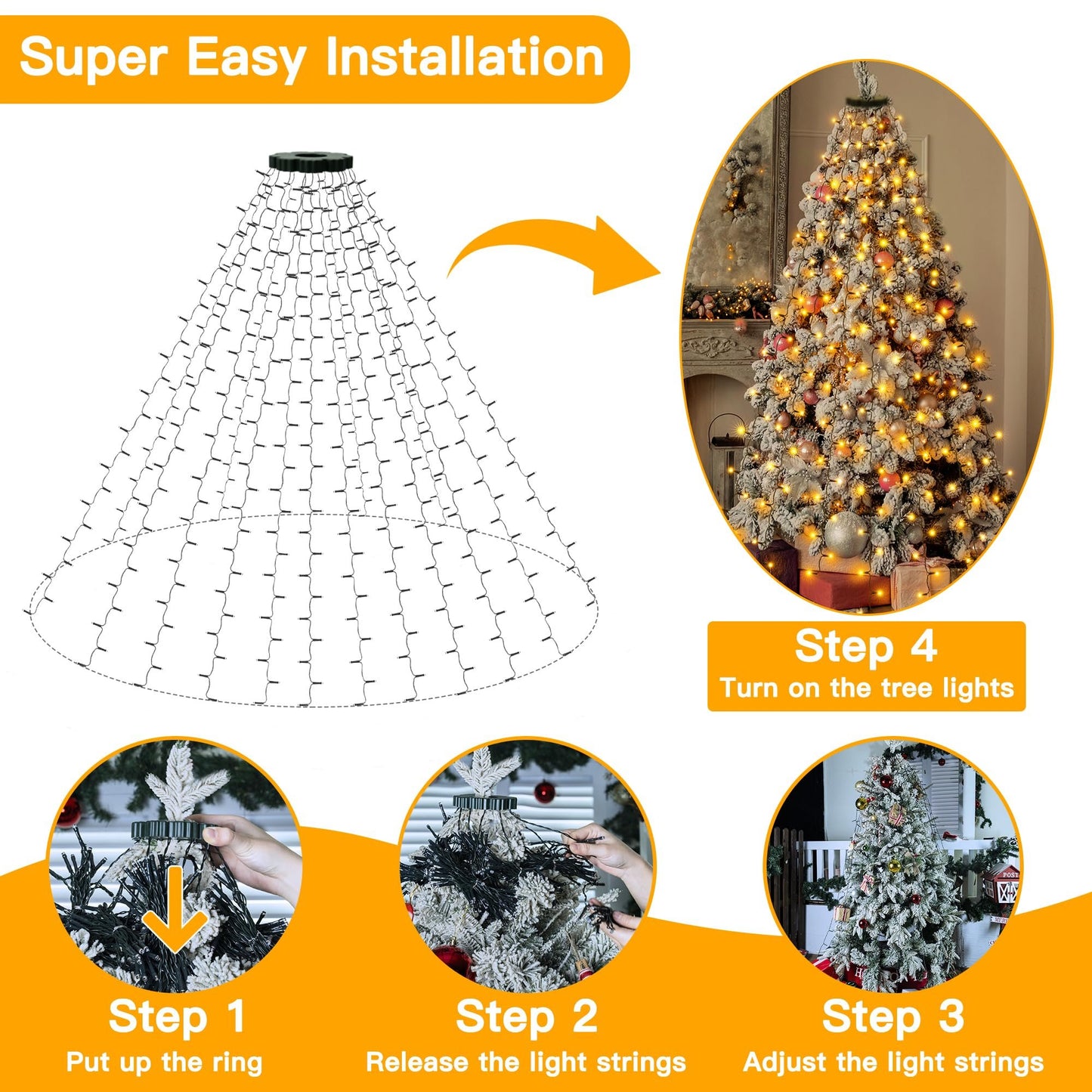 🎁 Ранна коледна разпродажба – 50% ОТСТЪПКА 🎄 Светещ пръстен с водопад от лампички за коледна елха