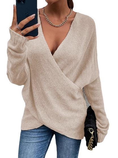 Дамски плетен пуловер, есенно-зимен, с V-образно деколте и дълги ръкави.😍Втората стока с 40% отстъпка!