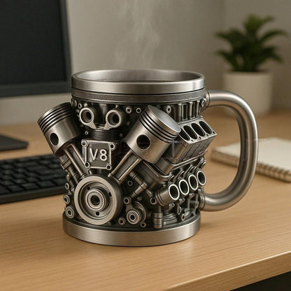 🎁☕ Кафе чаша от неръждаема стомана Creative Engine V6/V8, механичен дизайн