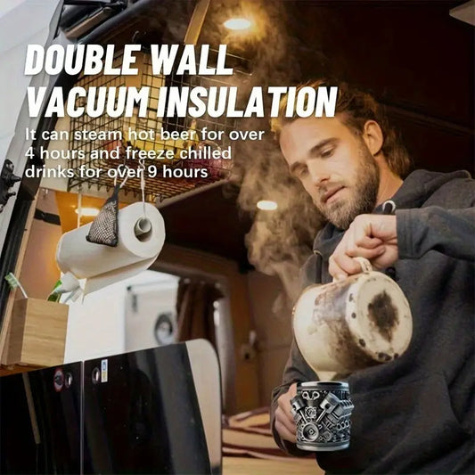 🎁☕ Кафе чаша от неръждаема стомана Creative Engine V6/V8, механичен дизайн