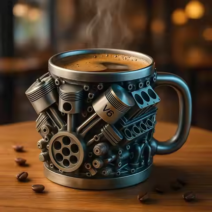🎁☕ Кафе чаша от неръждаема стомана Creative Engine V6/V8, механичен дизайн