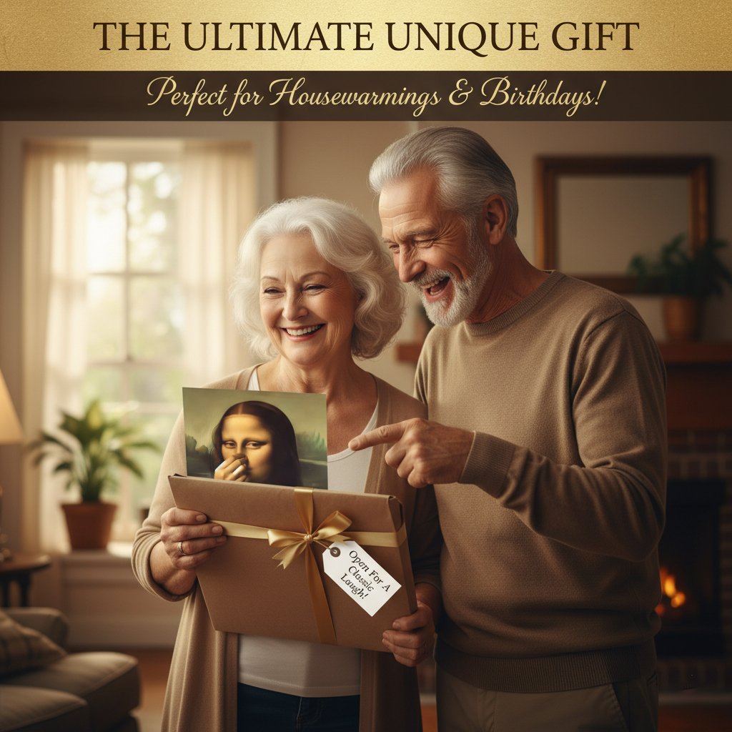 Мона Лиза, държаща носа си – картина на платно за баня